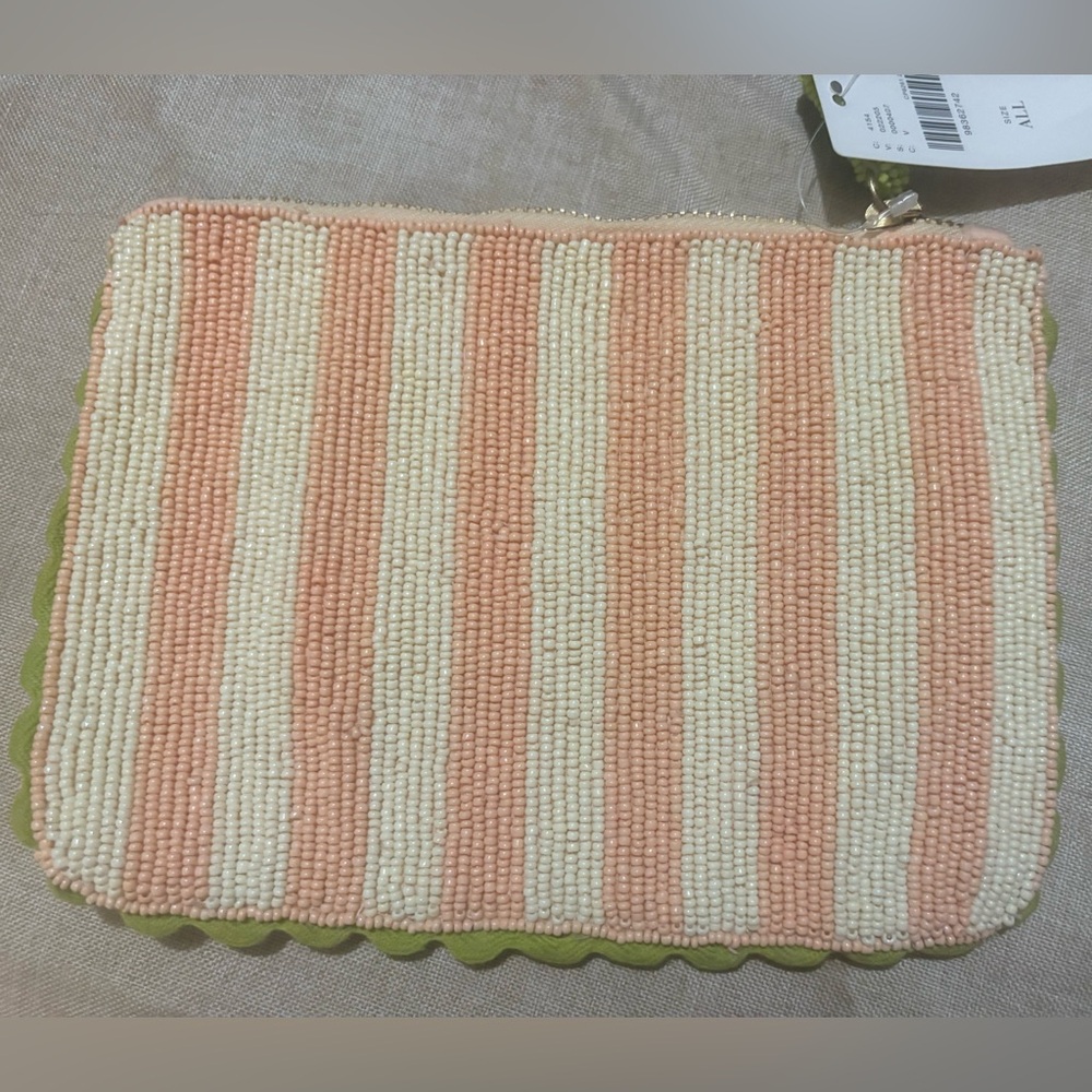 NWT Anthropologie 2025 Beaded Striped Monogram Pouch Letter “V” - Picture 2 of 3